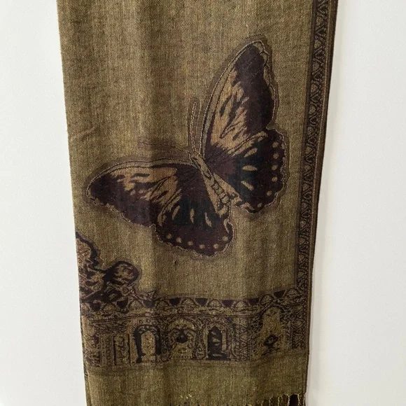 Reversible Butterfly Olive & Brown Scarf - Picture 5 of 16
